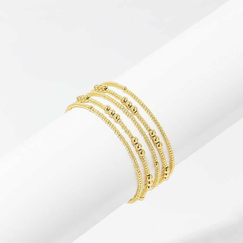 Pymach Store Dainty Gold Plated Pearl Crystal Beaded Bracelets Set for Women 14K Gold Plated Bead Pearl Beads Bracelet Stackable Paperclip Link Chain Bracelets Gold Plated Bracelets for Women Trendy Jewelry - Image 2